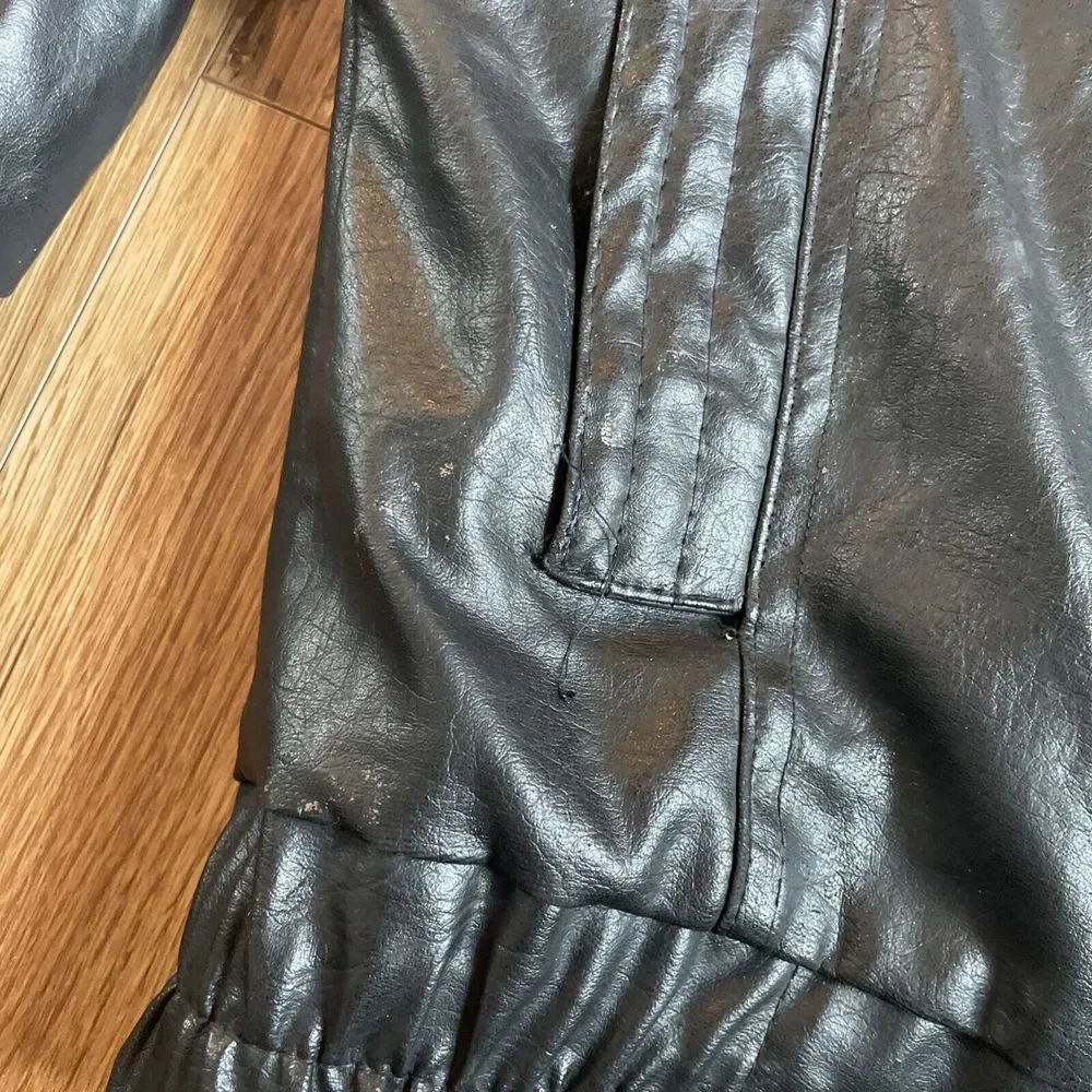 Vintage Black Faux Leather Motorcycle Jacket Biker Bomber Classic‎ Retro Style
